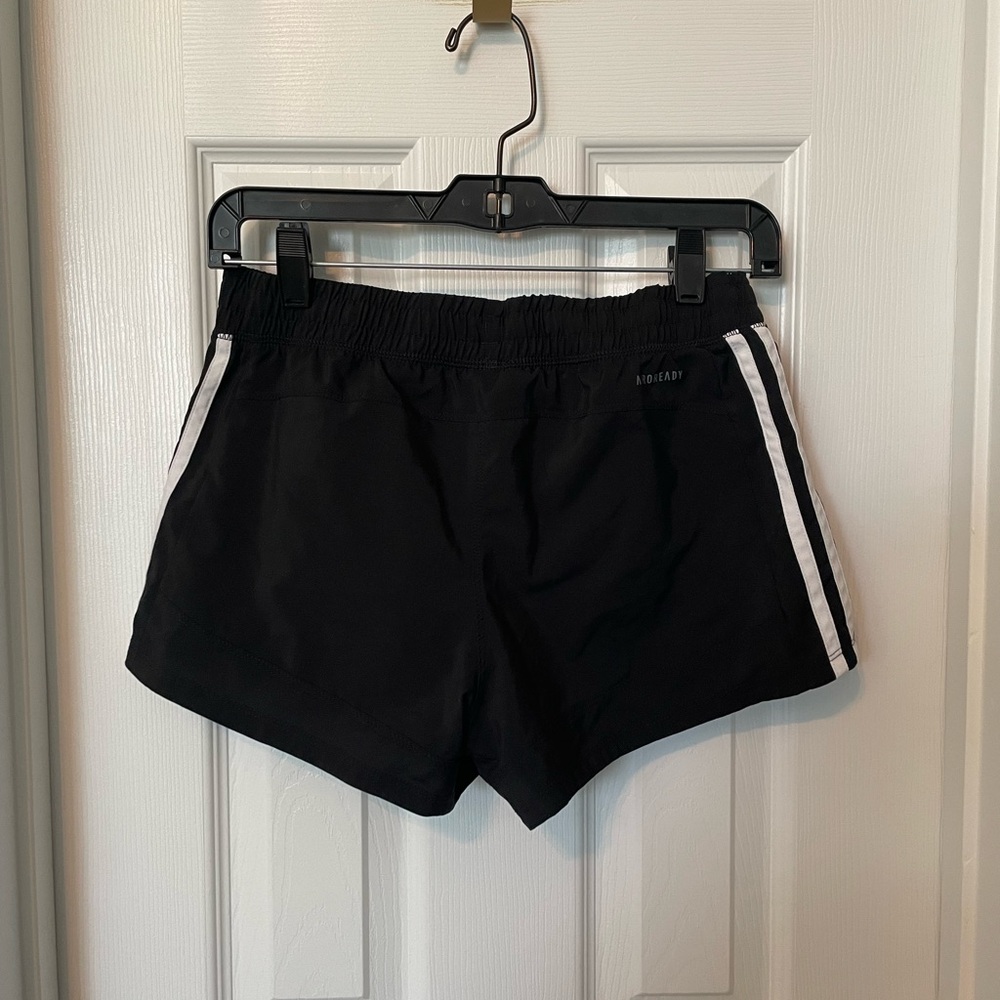 Adidas Women's Pacer 3-Stripes Woven Shorts in black with white stripes - Picture 3 of 5